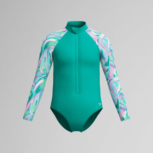 Speedo Girls Long Sleeve Swimsuit Turquoise