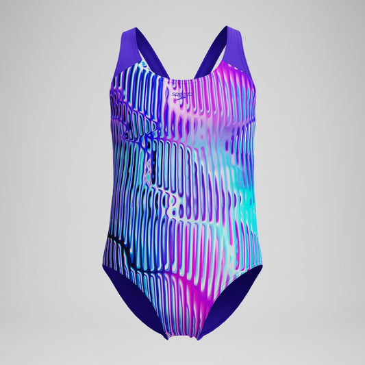 Speedo Girls Allover Splashback Swimsuit Purple/Pink