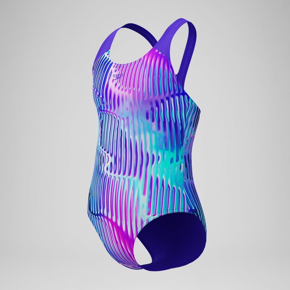 Speedo Girls Allover Splashback Swimsuit Purple/Pink